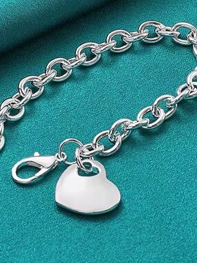 Silver Heart Charm Chain Bracelet - Women Jewelry